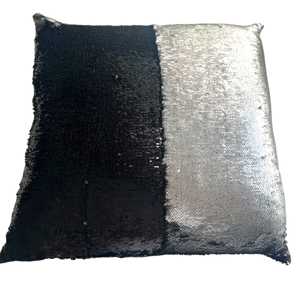 Aviva Stanoff Black-Purple/Gray Sequin Silk Pillow‎ 18x18 NWOT